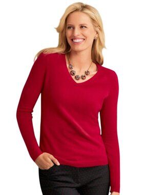 Talbots Red Cashmere V Neck Sweater Quiet Luxury Size M